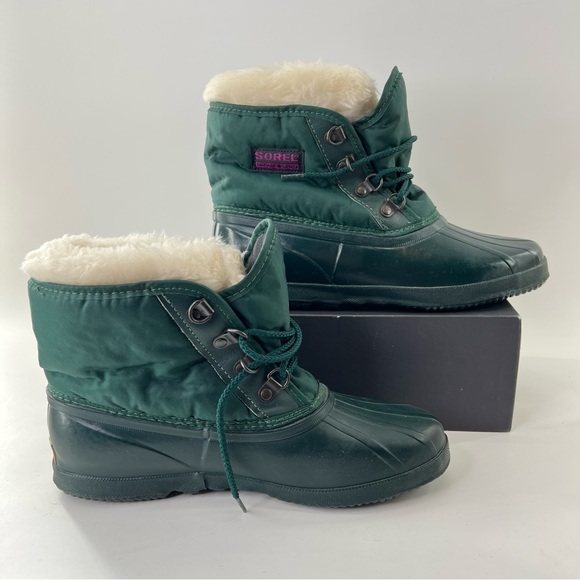 Vintage Sorel hunter green boots Faux Fur Sz 9 Canada Made Waterproof Duckie - Picture 3 of 15